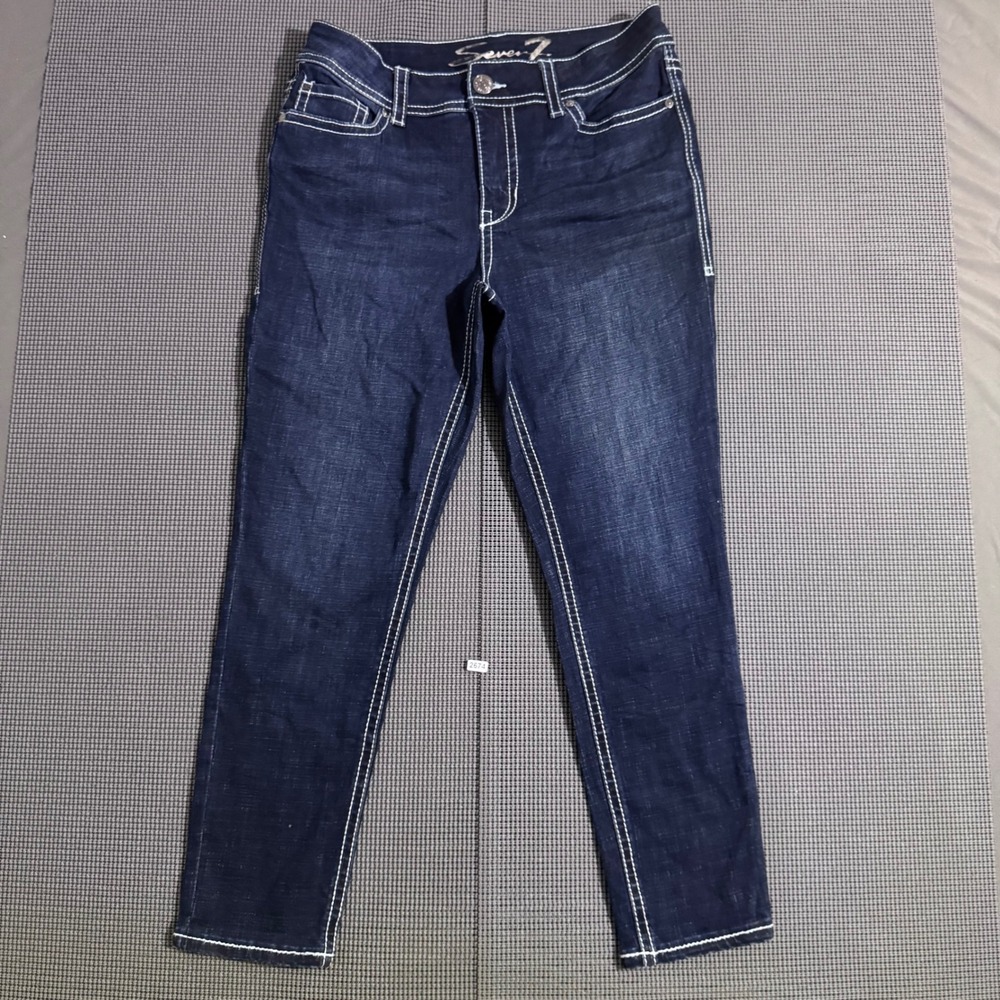 Seven7 Starlette Crop Jeans Womens 12 Dark Wash White Contrast Stitch Denim